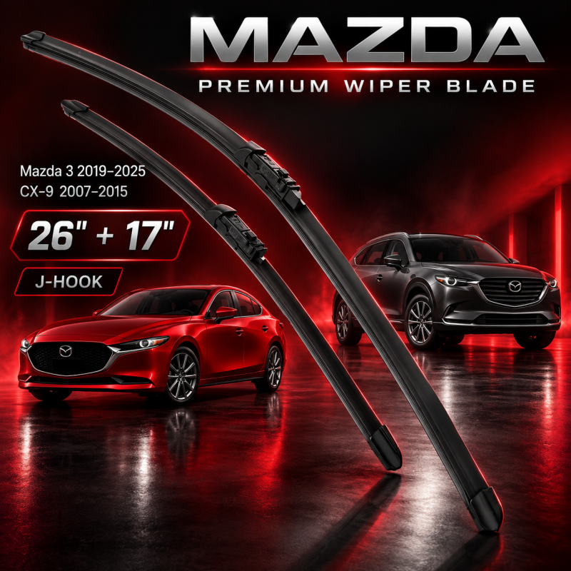 Mazda 3 2019-2025 / CX-9 2007-2015 Wiper Blade 26 Inch & 17 Inch (26" & 17") J Hook - 1 Sets