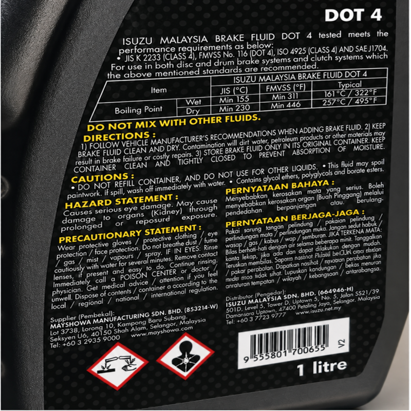 Original Isuzu Malaysia Brake Fluid DOT 4 1 Liter - 60000 13960