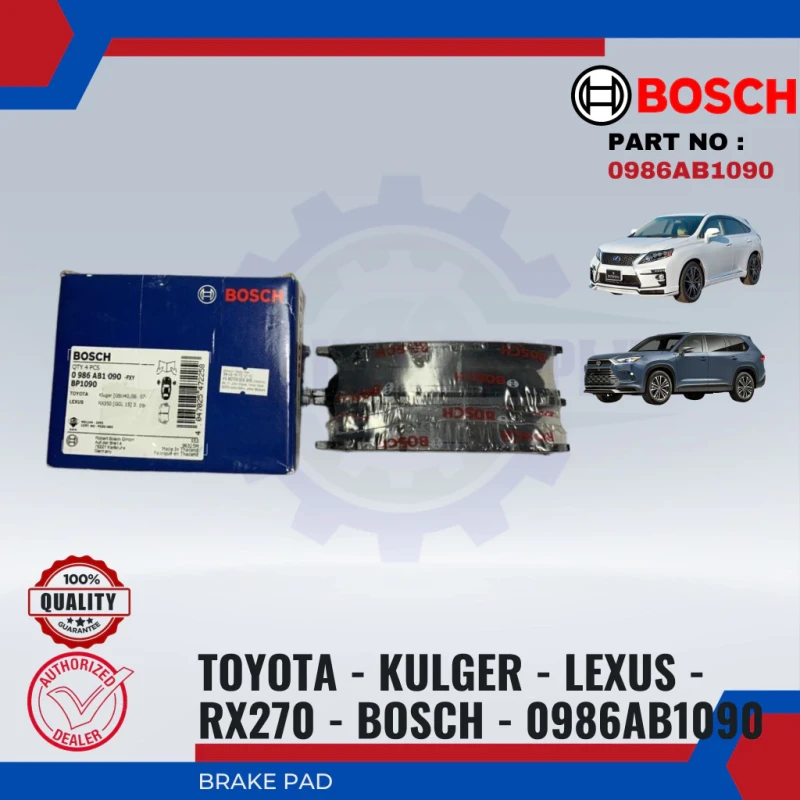 Toyota Alphard ANH20 2.4CC. GGH20 3.5CC. Lexus RX270 2.7CC. AGL10W 2010-2014. GS350. GRL10 2013-Front Disc Brake Pad-BOSCH-0986AB1090