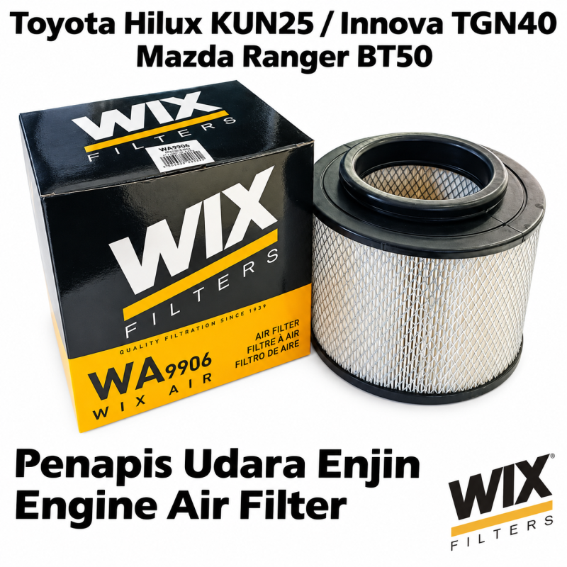 WIX BY MANN And HUMMEL Engine Air Filter WA9906 For Toyota Hilux KUN25, Innova TGN40, Mazda Ranger BT50