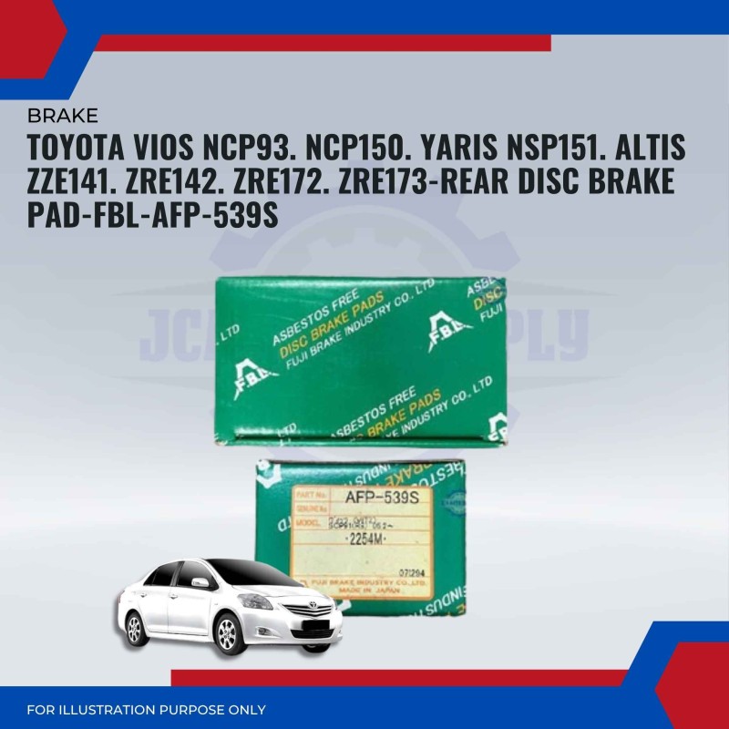 Toyota Vios NCP93. NCP150. Yaris NSP151. Altis ZZE141. ZRE142. ZRE172. ZRE173-Rear Disc Brake Pad-FBL-AFP-539S