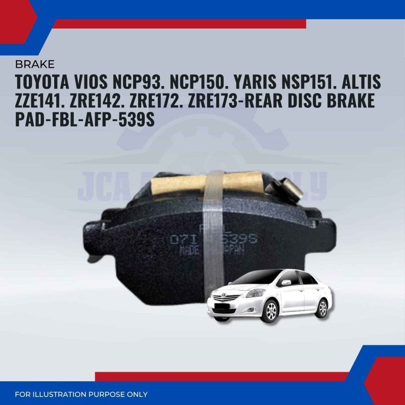 Toyota Vios NCP93. NCP150. Yaris NSP151. Altis ZZE141. ZRE142. ZRE172. ZRE173-Rear Disc Brake Pad-FBL-AFP-539S