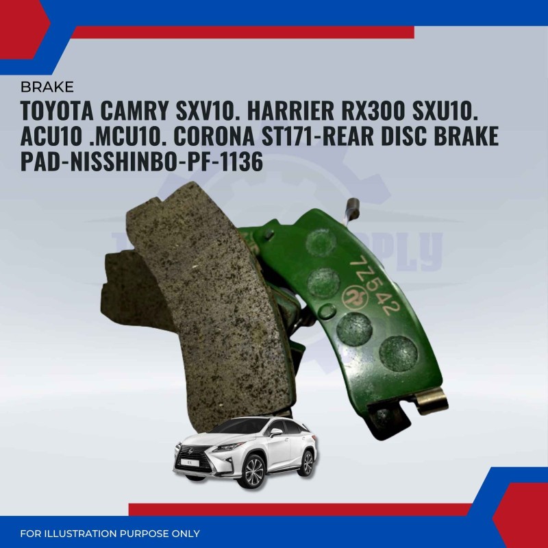 Toyota Camry SXV10. Harrier RX300 SXU10. ACU10 .MCU10. Corona ST171-Rear Disc Brake Pad-NISSHINBO-PF-1136