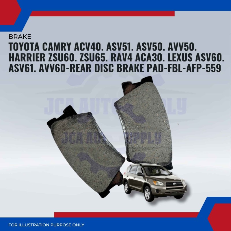 Toyota Camry ACV40. ASV51. ASV50. AVV50. Harrier ZSU60. ZSU65. RAV4 ACA30. Lexus ASV60. ASV61. AVV60-Rear Disc Brake Pad-FBL-AFP-559
