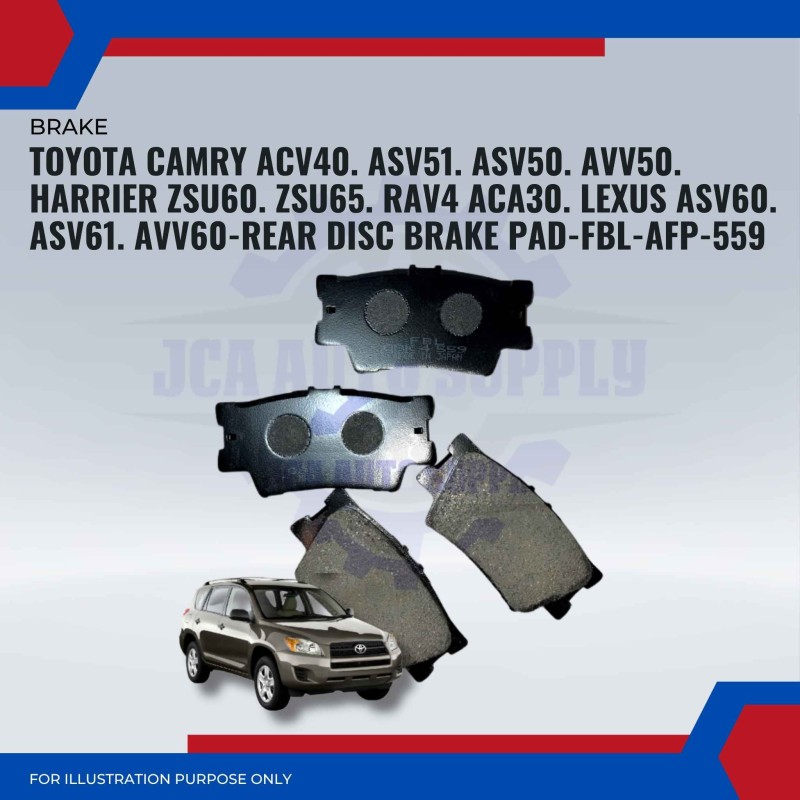 Toyota Camry ACV40. ASV51. ASV50. AVV50. Harrier ZSU60. ZSU65. RAV4 ACA30. Lexus ASV60. ASV61. AVV60-Rear Disc Brake Pad-FBL-AFP-559