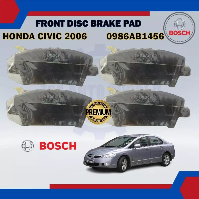 Honda Civic 2006 SDA 2.0CC. 2.4CC. Freed 2009-Front Disc Brake Pad-BOSCH-986AB1456. BP1456