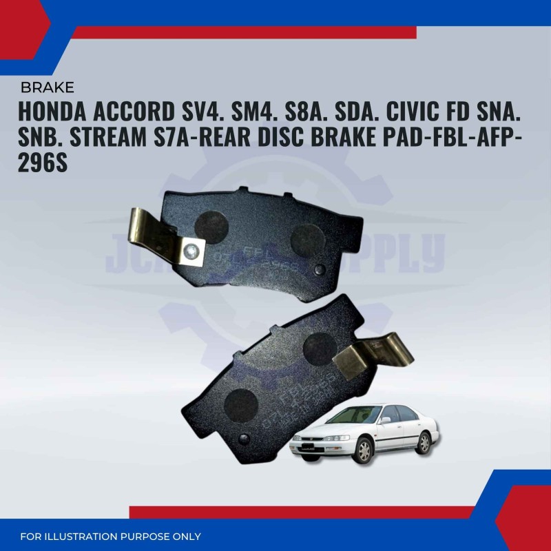 Honda Accord SV4. SM4. S8A. SDA. Civic FD SNA. SNB. Stream S7A-Rear Disc Brake Pad-FBL-AFP-296S