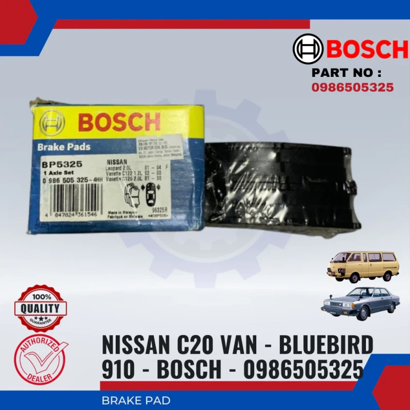 Nissan Vanette C22. Bluebird 910. U11-Front Disc Brake Pad-BOSCH-0986505325-BP5325