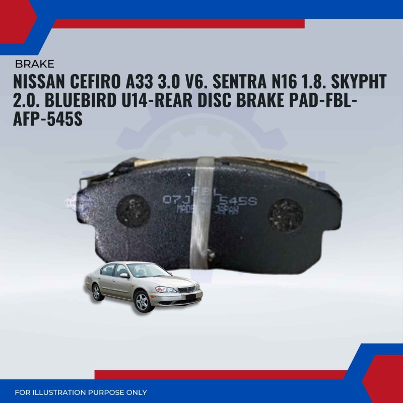 Nissan Cefiro A33 3.0 V6. Sentra N16 1.8. Skypht 2.0. Bluebird U14-Rear Disc Brake Pad-FBL-AFP-545S