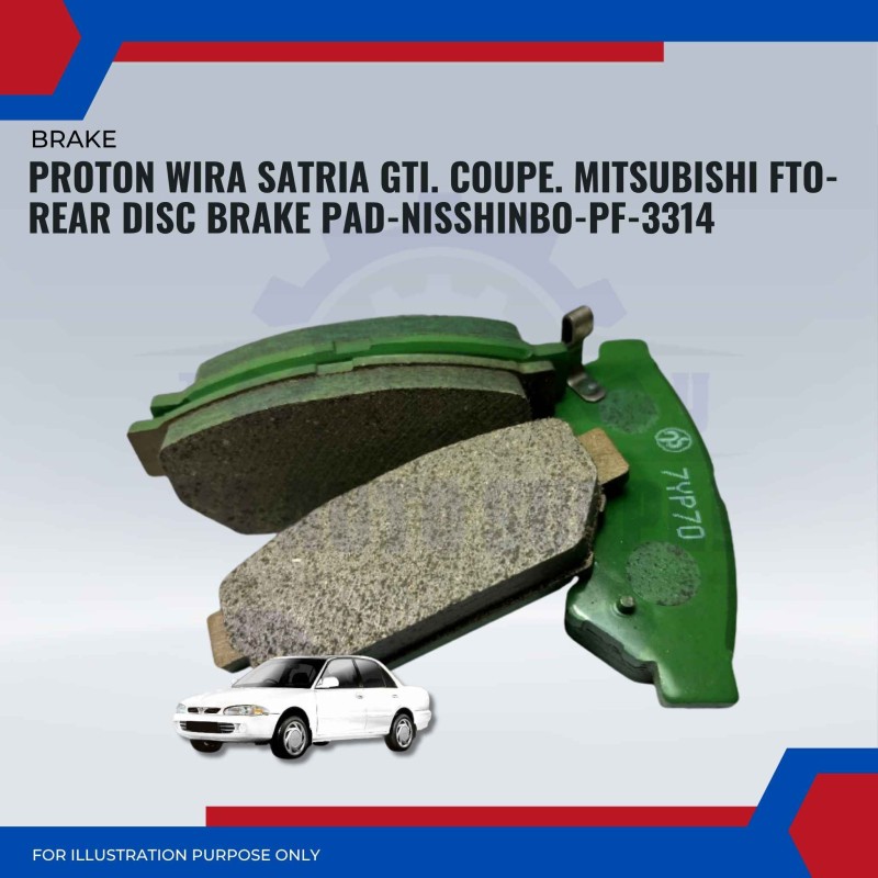 Proton Wira Satria GTI. Coupe. Mitsubishi FTO-Rear Disc Brake Pad-NISSHINBO- PF-3314