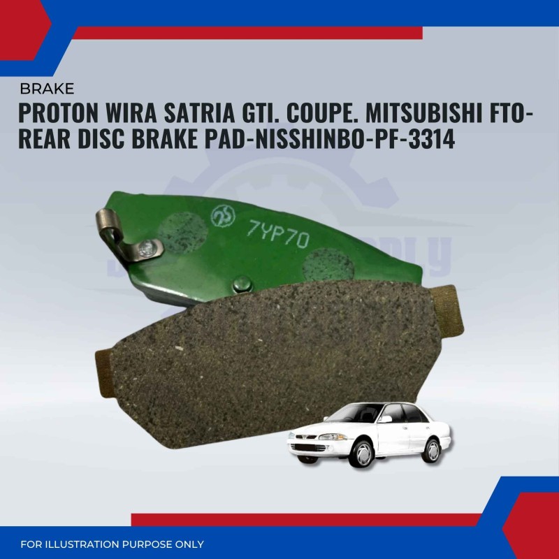 Proton Wira Satria GTI. Coupe. Mitsubishi FTO-Rear Disc Brake Pad-NISSHINBO- PF-3314