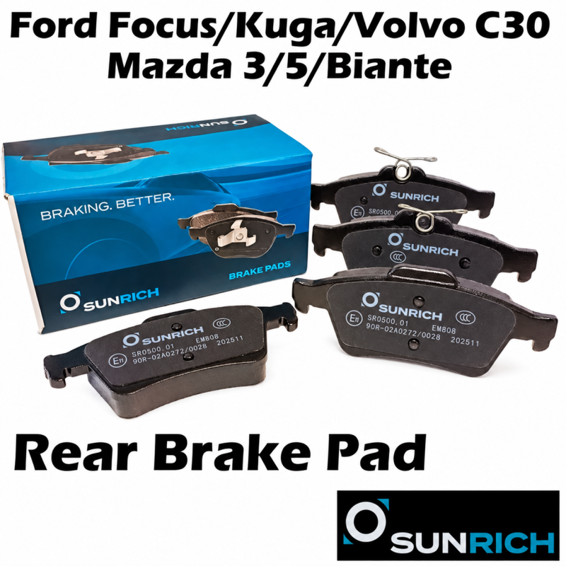 SUNRICH Ford Focus MK2, Kuga MK2, Mazda 3 BK/BL, Mazda 5 CR, Biante CC, Volvo C30 Rear Brake Pad Brek Belakang SR0500.01