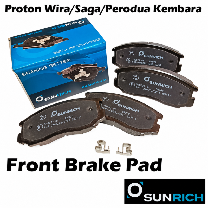 SUNRICH Proton Wira 1.3/1.5, Saga 12V, Perodua Kembara Front Brake Pad Brek Depan Hadapan SR0027.01- 1 sets