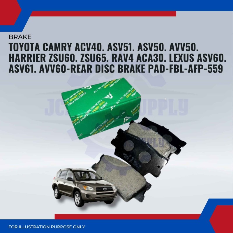 Toyota Camry ACV40. ASV51. ASV50. AVV50. Harrier ZSU60. ZSU65. RAV4 ACA30. Lexus ASV60. ASV61. AVV60-Rear Disc Brake Pad-FBL-AFP-559