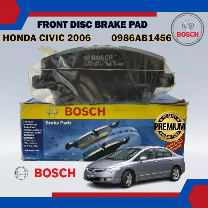 Honda Civic 2006 SDA 2.0CC. 2.4CC. Freed 2009-Front Disc Brake Pad-BOSCH-986AB1456. BP1456