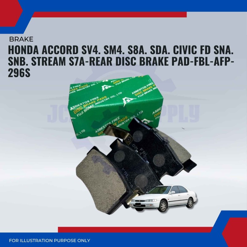 Honda Accord SV4. SM4. S8A. SDA. Civic FD SNA. SNB. Stream S7A-Rear Disc Brake Pad-FBL-AFP-296S
