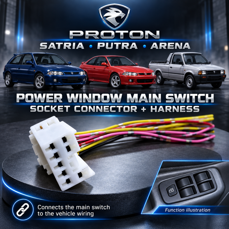 PROTON SATRIA, PUTRA, ARENA, POWER WINDOW MAIN SWITCH SOCKET CONNECTOR WITH HARNESS WIRE
