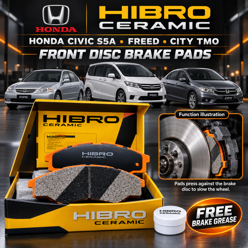 HONDA CIVIC S5A/ FREED AND CITY TMO FRONT HIBRO CERAMIC DISC BRAKE PAD FREE BRAKE GREASE