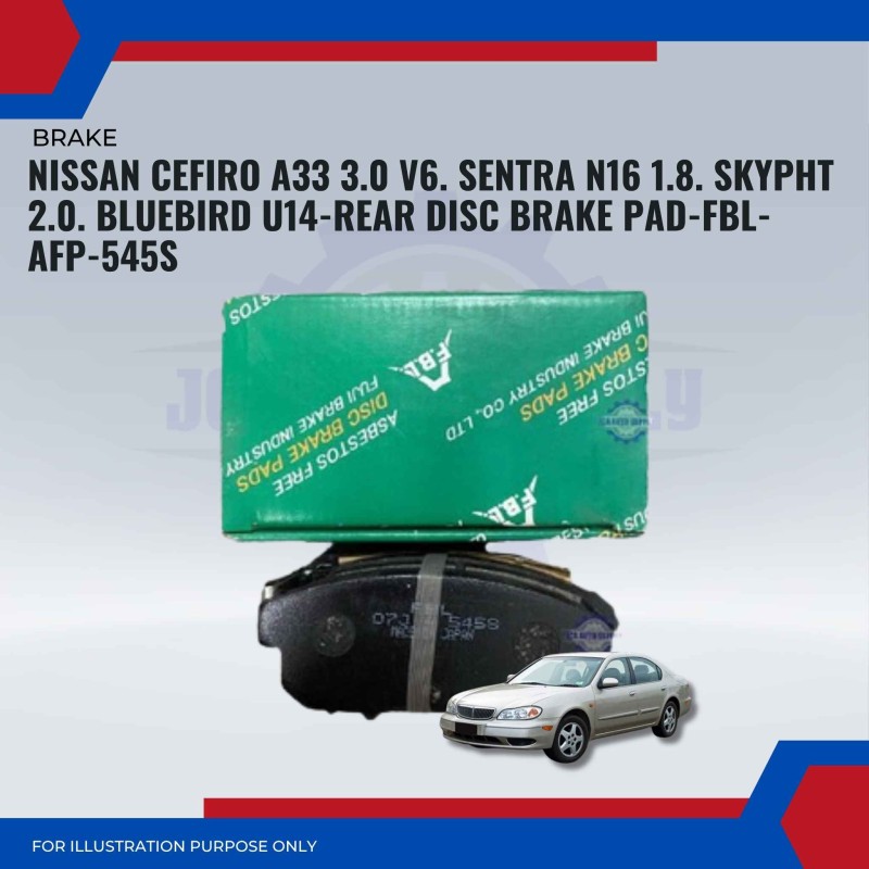 Nissan Cefiro A33 3.0 V6. Sentra N16 1.8. Skypht 2.0. Bluebird U14-Rear Disc Brake Pad-FBL-AFP-545S