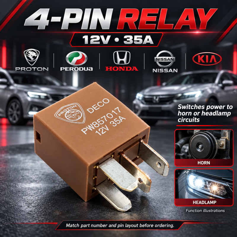Proton Perodua Honda Nissan & Kia 35A 4 Pin Power Horn Fusebox Fuse & Head Lamp Relay