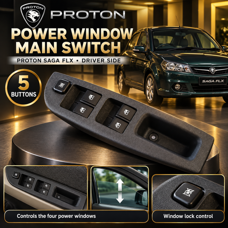 Original Proton Saga FLX Power Window Main Switch (5 Button) - Driver Side