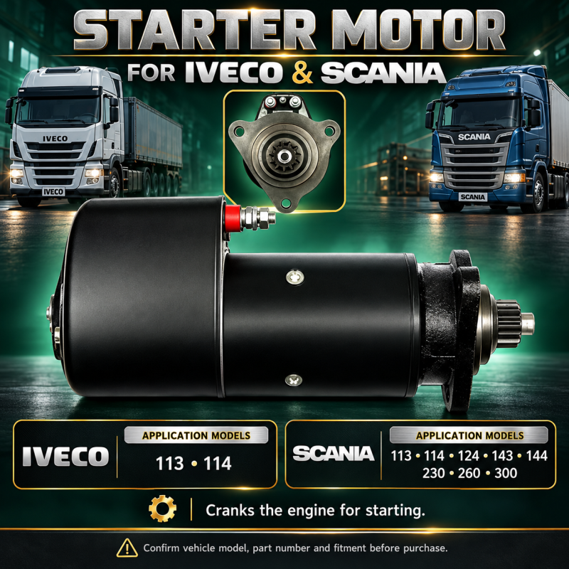 Starter Motor KB Starter 0001415015 0001416048 0986017100 309470  Iveco 113, 114; Scania 113, 114, 124, 143, 144, 230, 260, 300