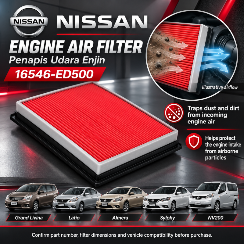 Engine Air Filter / Penapis Udara Enjin For Nissan Grand Livina, Latio, Almera, Sylphy, NV200 (16546-ED500)