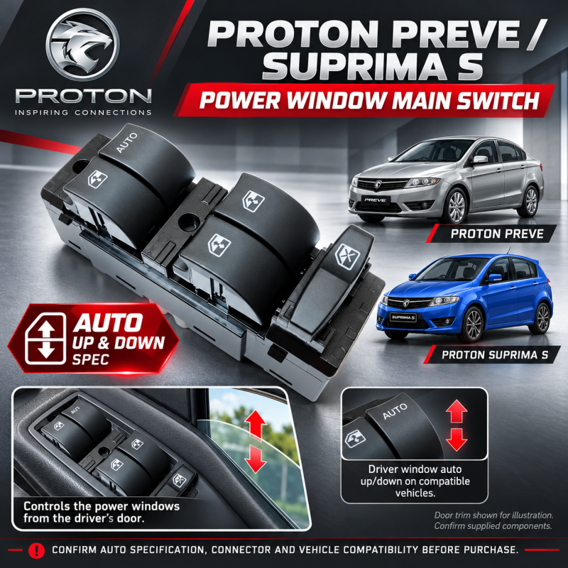 Proton Preve & Suprima S Power Window Main Switch For Auto Up & Down Spec PW951917