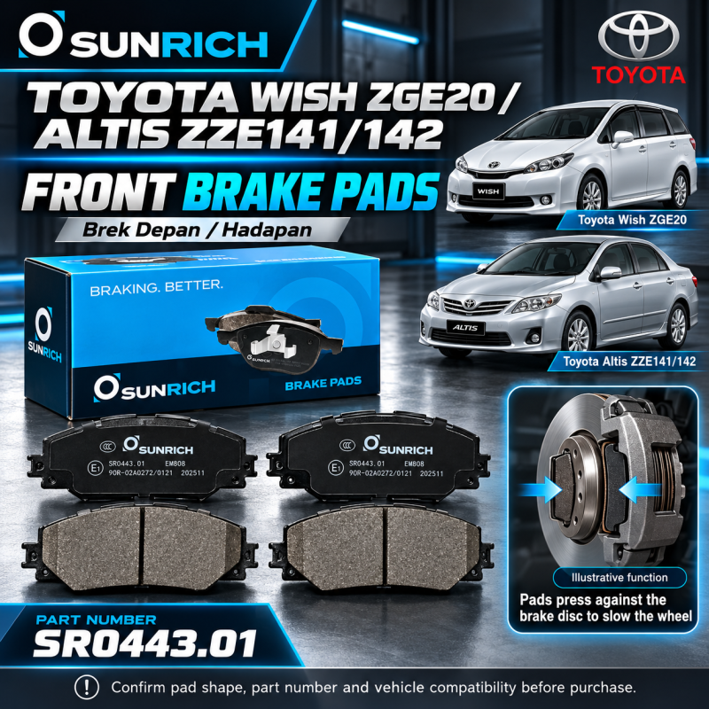 SUNRICH Toyota Wish ZGE20, Altis ZZE141/142 Front Brake Pad Brek Depan Hadapan SR0443.01